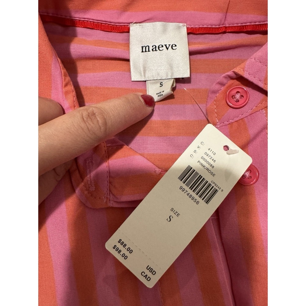 Anthropologie Maeve Monogram Cropped Shirt Sz S Crest Striped Button Up PJ Top - Picture 11 of 12